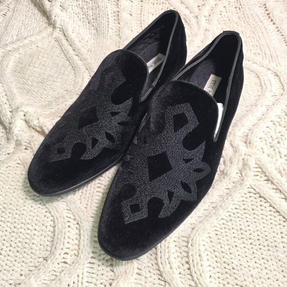 Steve Madden Lorax Smoking Loafers Black Velvet Embroidered Mens 9.5 Excellent main image 4